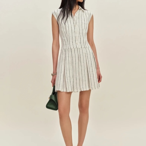 Unworn Reformation Arella Linen Mini Shirt Dress in Elsie Stripe Stripe - Picture 4 of 12
